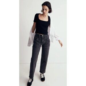Madewell $75 Squareneck Crop Sweater Tee Black Size XXS NK116